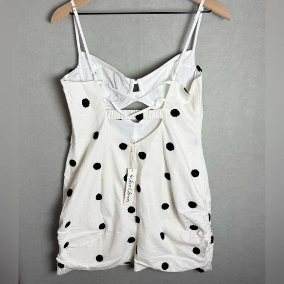 Brand New For Love & Lemons Abigail Polka Dot Mini Dress in Ivory White Black XL - Picture 2 of 13